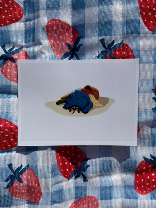 Louie Bean Art Print — Laundry Day Mischief
